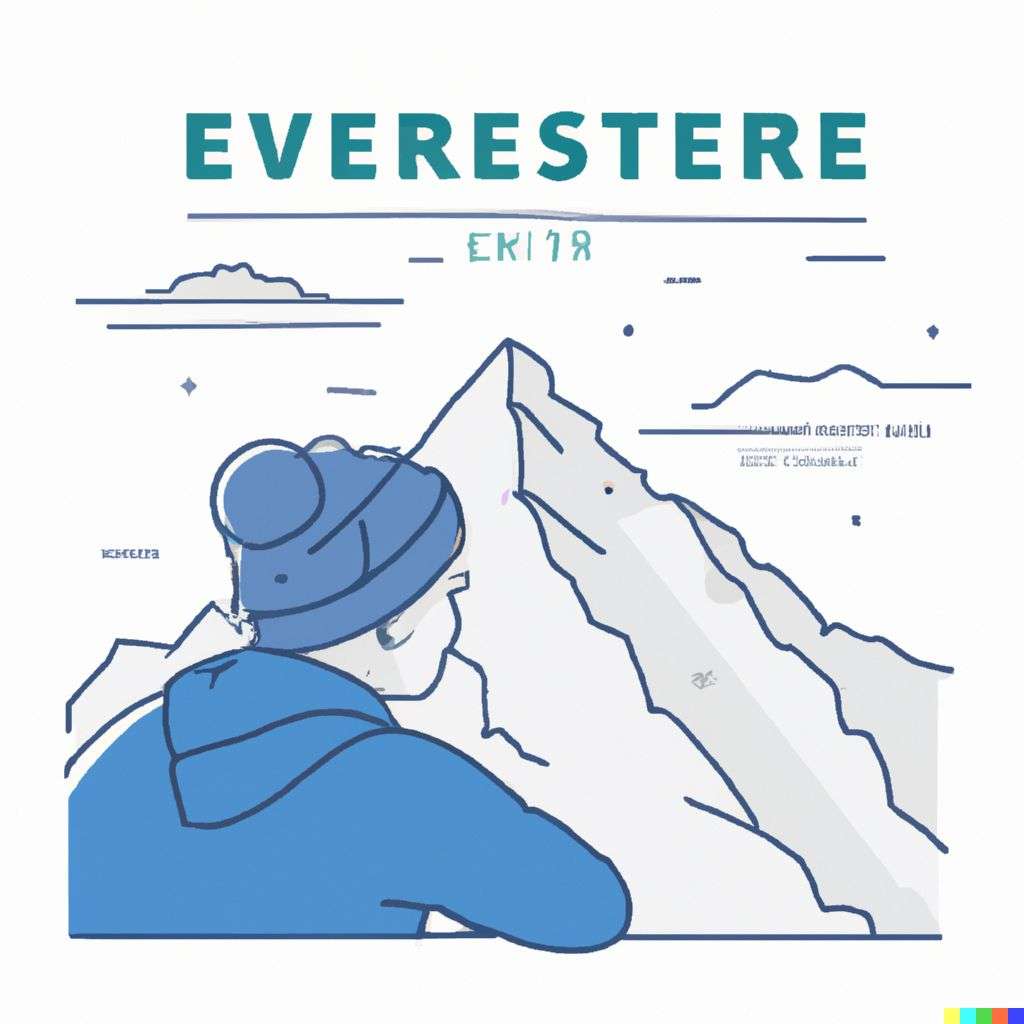 someone gazing at Mount Everest, modern flat design style illustration with line elements